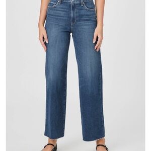Paige Anessa 31” Wide Leg Jeans with Raw Hem-Ancient 31